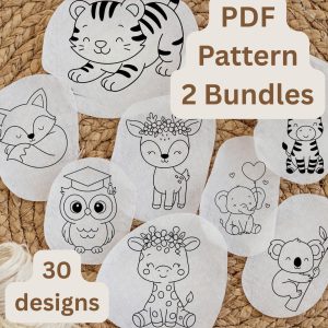 Animal Stick and Stitch Embroidery Patterns, Beginner Hand Embroidery 30 Designs (PDF)