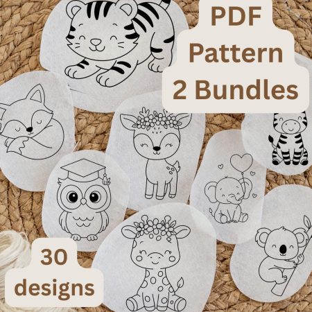 Animal Stick and Stitch Embroidery Patterns, Beginner Hand Embroidery 30 Designs (PDF)