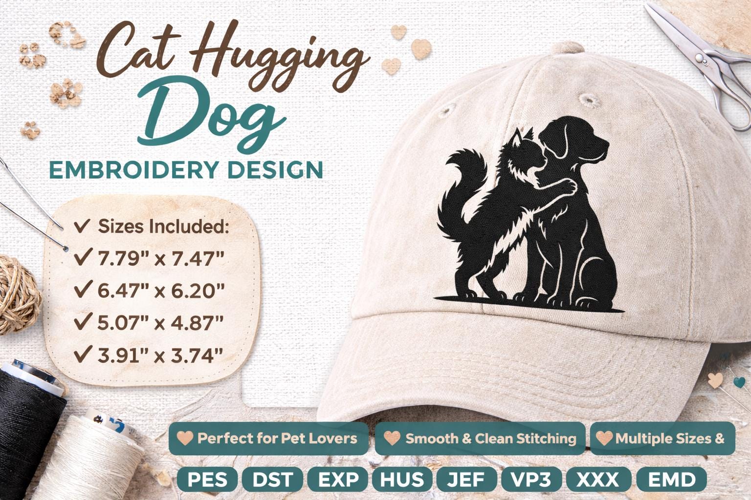 Cat Hugging Dog Embroidery Design Pet Love Animal Silhouette Embroidery File (Digital Download) - Image 4
