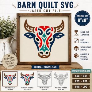 Bull Head Barn Quilt SVG, Farmhouse Laser Cut Pattern, Western Wall Art (Digital Download)
