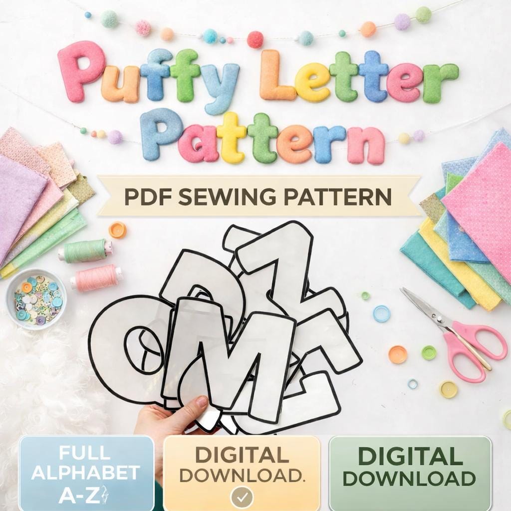 Puffy Letter Sewing Pattern, Numbers and Alphabet Garland, Nursery Decor , 8" (20Cm) (PDF Download) - Image 5