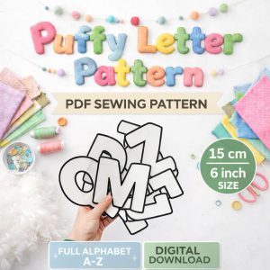 Puffy Letter Sewing Pattern, Numbers and Alphabet Garland, Nursery Decor , 6" (15Cm) (PDF Download)