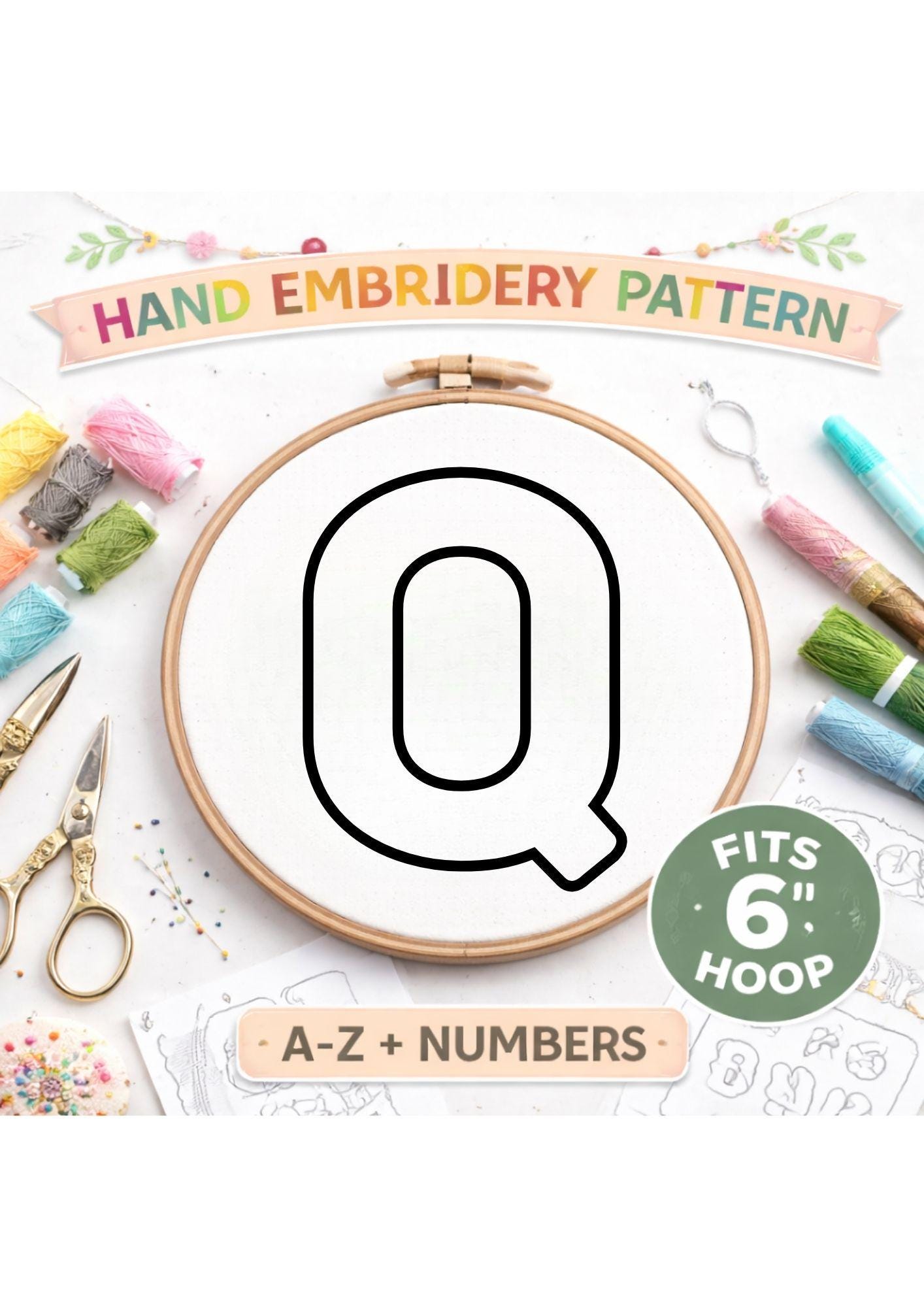 Puffy Letter Hand Embroidery Pattern, Alphabet Garland, Nursery Decor | 6" (15Cm) Hoop (PDF Download) - Image 3