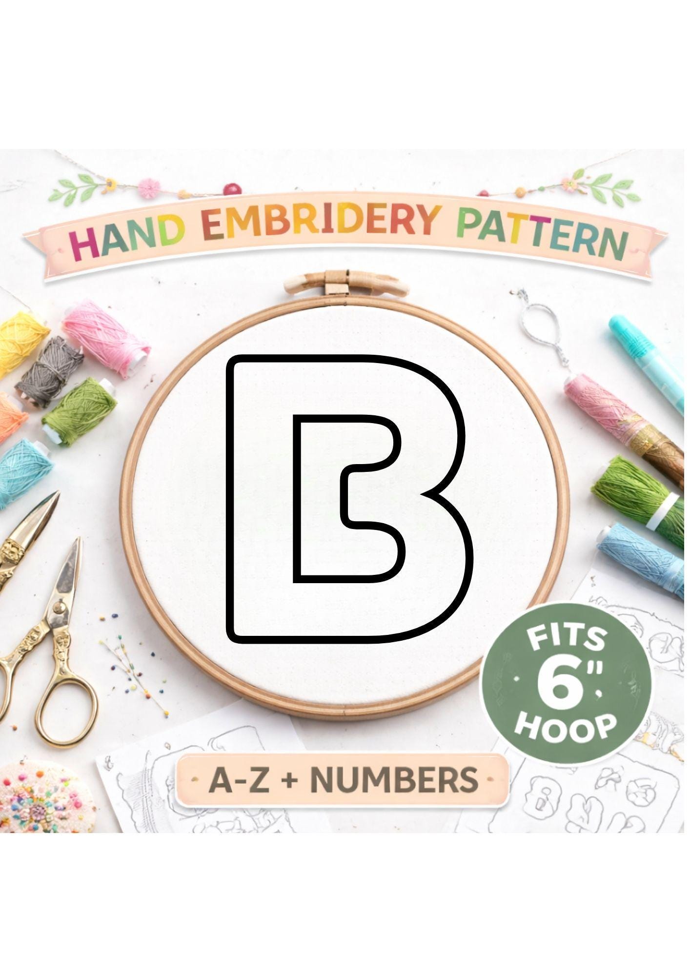 Puffy Letter Hand Embroidery Pattern, Alphabet Garland, Nursery Decor | 6" (15Cm) Hoop (PDF Download) - Image 2