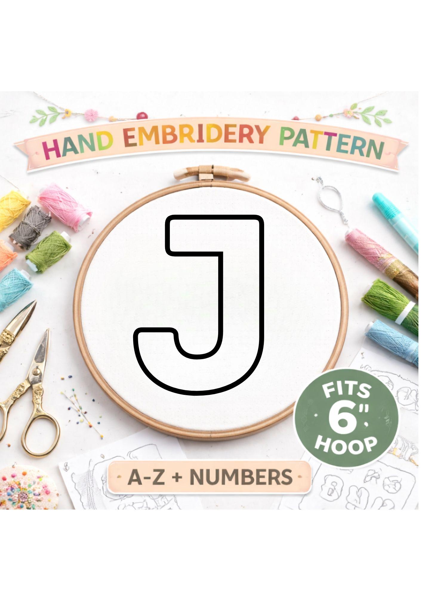 Puffy Letter Hand Embroidery Pattern, Alphabet Garland, Nursery Decor | 6" (15Cm) Hoop (PDF Download)