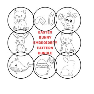 Easter Bunny Embroidery Pattern Bundle: Cat, Whale Designs | 3 hoop sizes | (Digital Download)