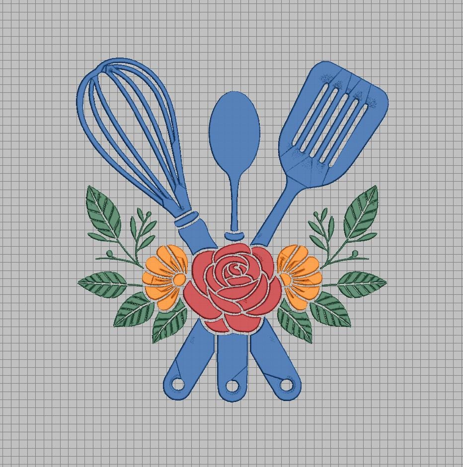 Floral Kitchen Utensils Embroidery Design – Whisk, Spoon, Spatula - 4 sizes - Machine files (Digital Download)