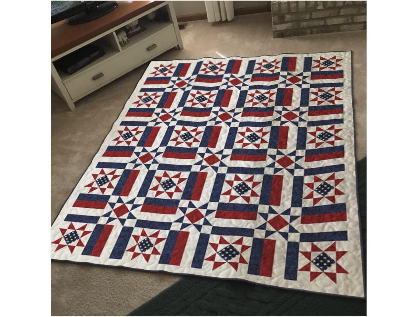 250 Years American Freedom Quilt Pattern, Red White Blue Patriotic Stars (PDF Download) - Image 5