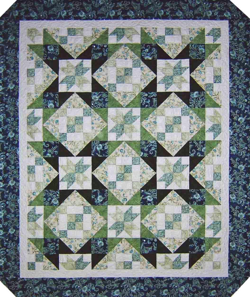 Emerald Starshine Quilt Pattern, Patchwork Design, Lap Queen Sizes (Digital Download)