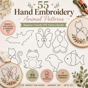 55 Hand Embroidery Animal Patterns, Beginner Outline Templates |  Nursery Hoop Art Designs (Digital Download)