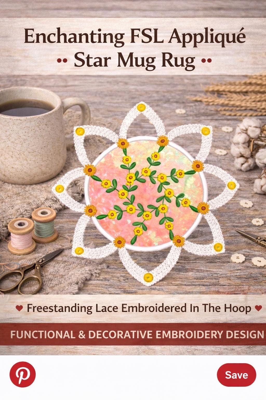 FSL Star Appliqué Mug Rug Embroidery Design | ITH 6x6 Hoop (Digital Download) - Image 3