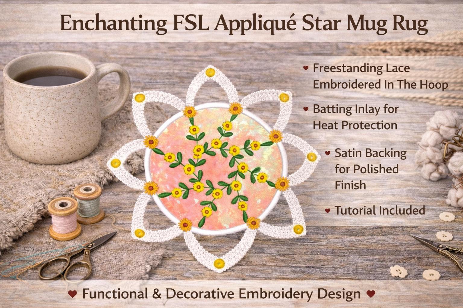 FSL Star Appliqué Mug Rug Embroidery Design | ITH 6x6 Hoop (Digital Download) - Image 4