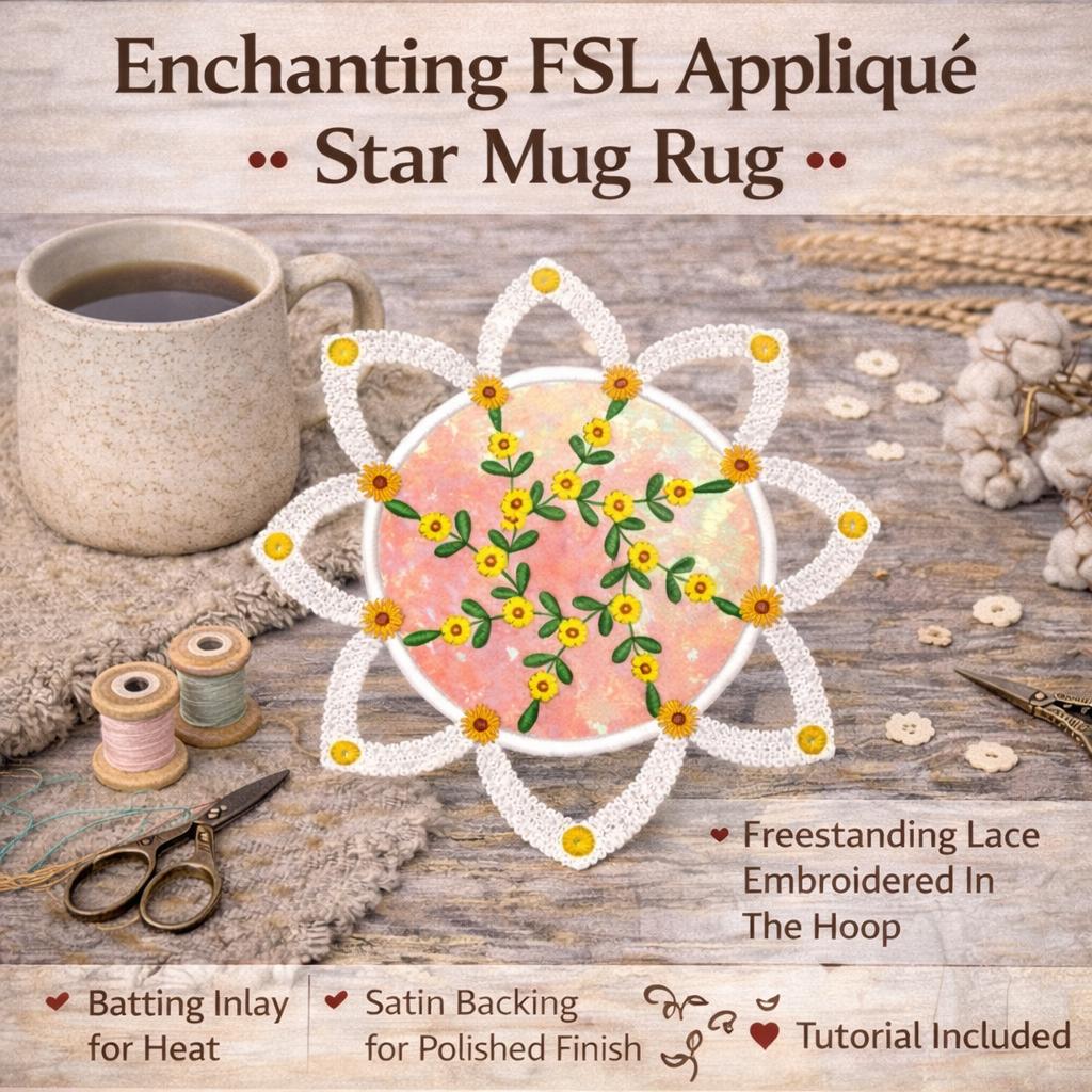FSL Star Appliqué Mug Rug Embroidery Design | ITH 6x6 Hoop (Digital Download) - Image 5