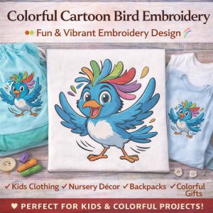 Cartoon Rainbow Bird Embroidery Design: Kids, Nursery Decor (Digital Download)
