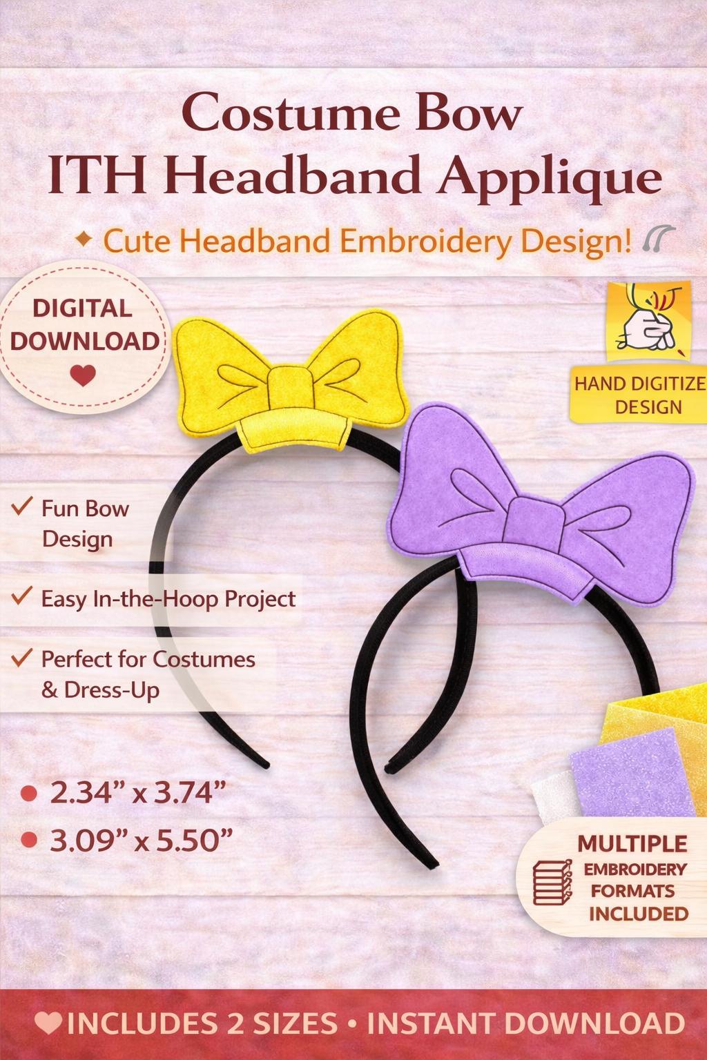 Costume ITH Bow Headband Applique Embroidery Design (Digital Download) - Image 3