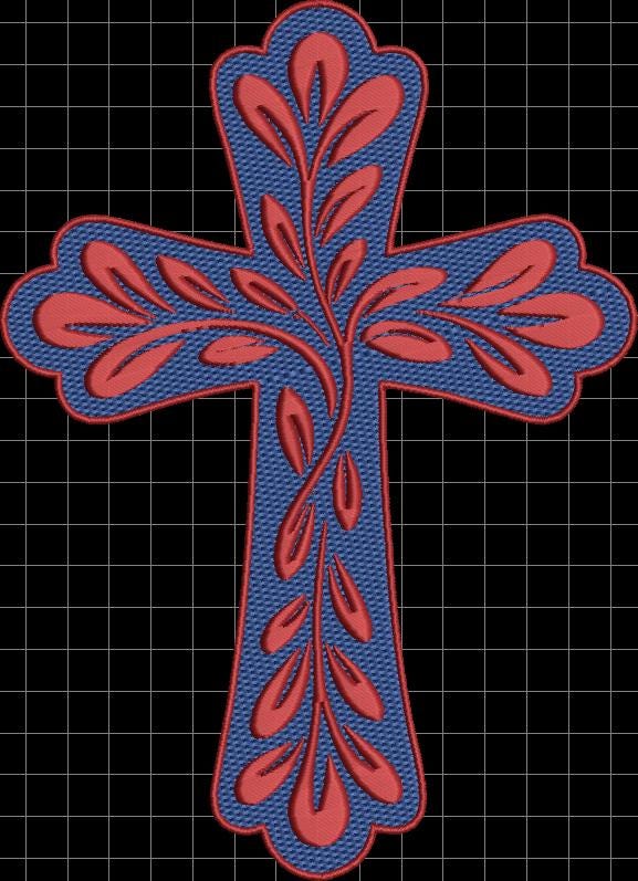 Appliqué Cross Embroidery Design: Leaf Pattern, Religious Machine File | 3 sizes (Digital Download) - Image 4