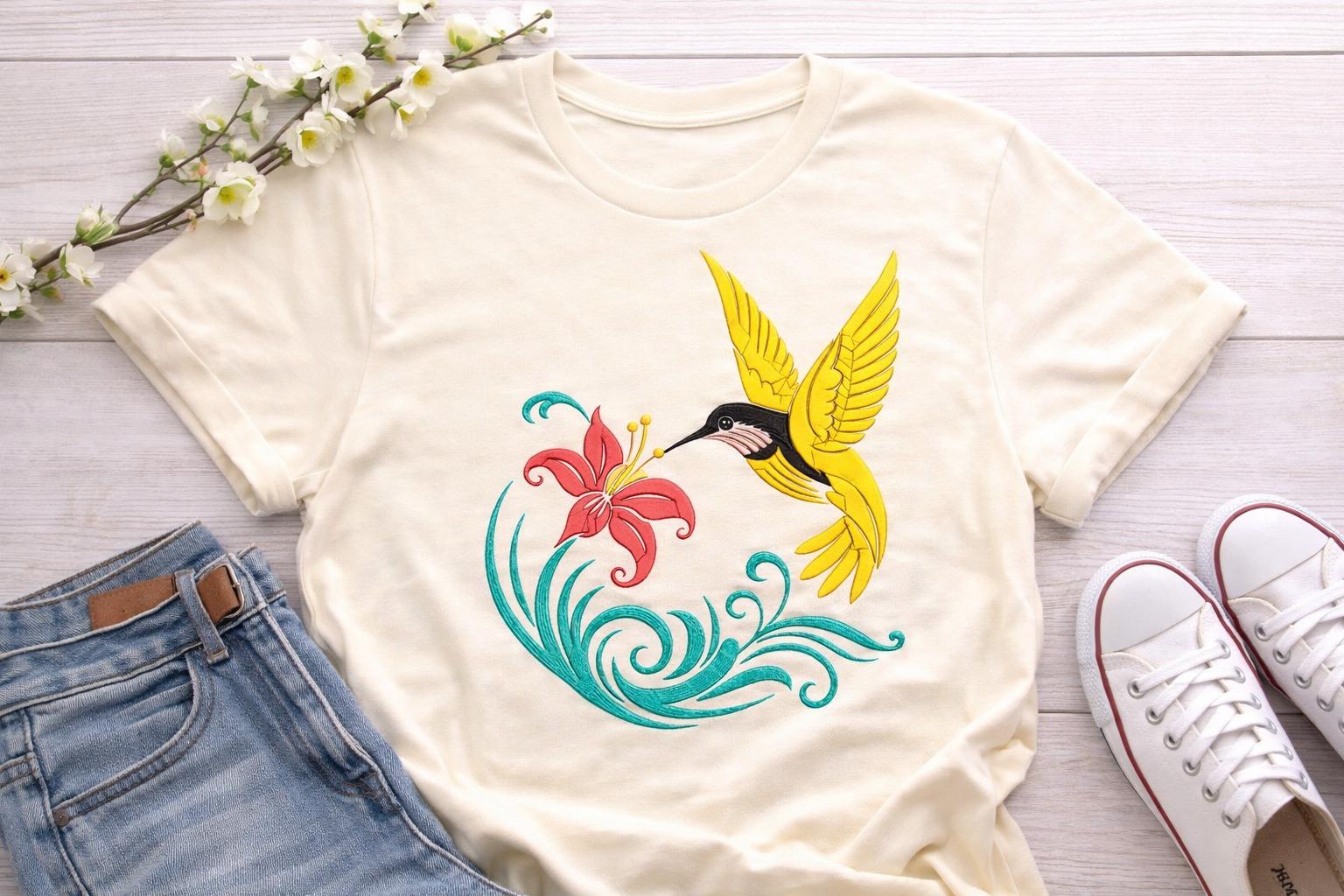 Hummingbird Floral Embroidery Design: Tropical Bird & Flower Machine File (5 Sizes) | digital Download - Image 6