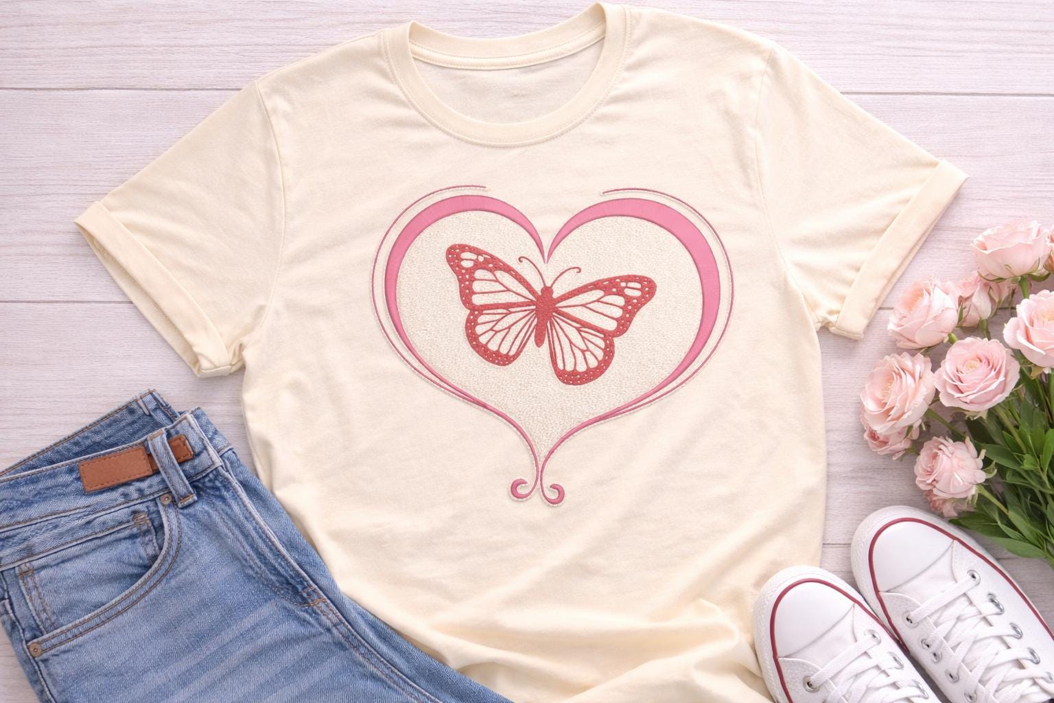 Romantic Butterfly Heart Embroidery machine files Design (Digital Download) – 4 Sizes - Digital download - Image 3