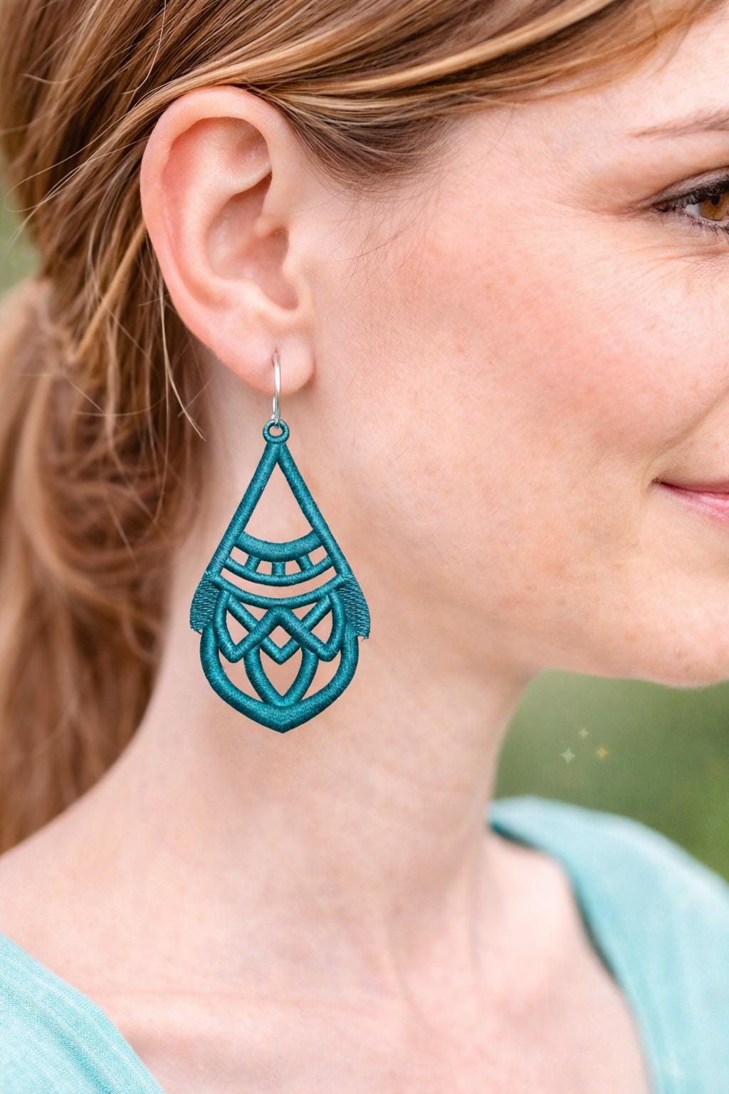 FSL Earrings Embroidery Design: Geometric Lace Jewelry | Single color | Machine files (Digital Download) - Image 3