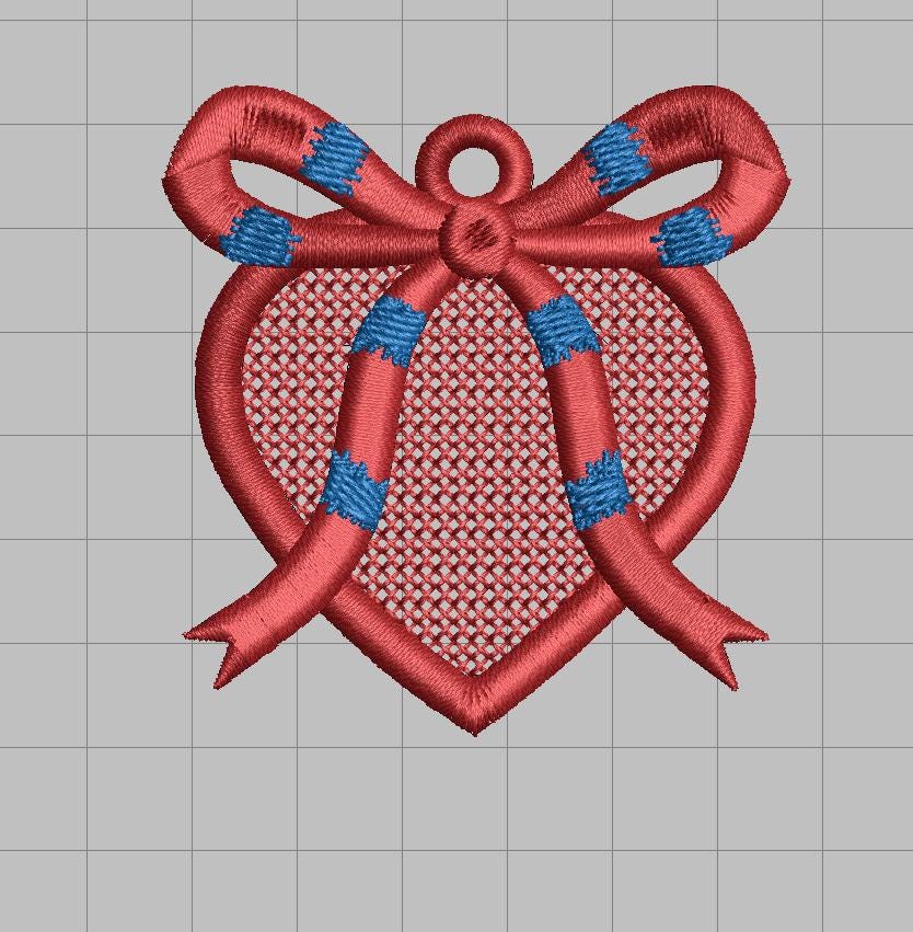 Heart Bow Earrings Embroidery Design | FSL Dangle Style | Romantic Jewelry machine File (Digital Download) - Image 2