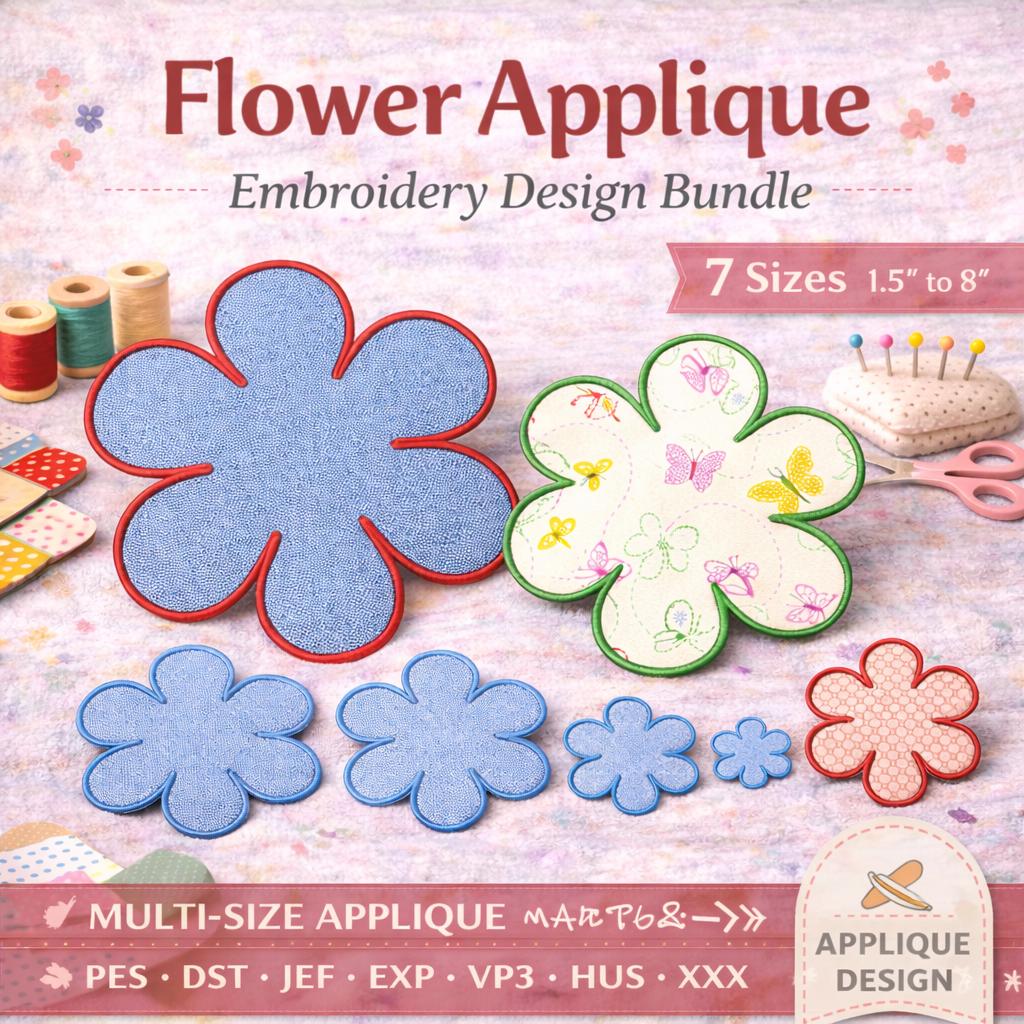 6 Petal Flower Applique Embroidery Design | Multi Size Machine Files | Fabric Fill (Digital Download) - Image 8