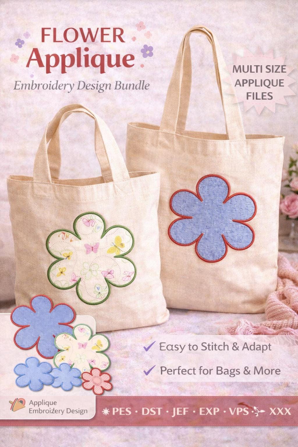 6 Petal Flower Applique Embroidery Design | Multi Size Machine Files | Fabric Fill (Digital Download) - Image 7