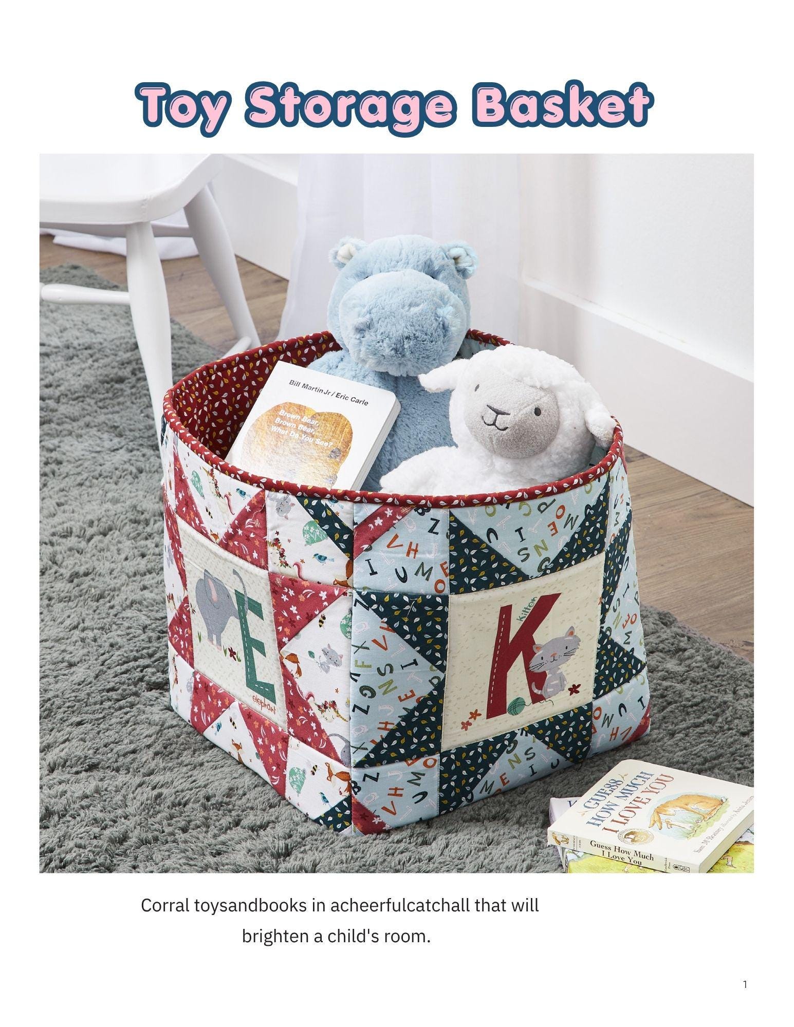 Patchwork Toy Storage Basket Quilt Sewing Pattern | Nursery Organizer | Kids Room (PDF Download) - Image 3