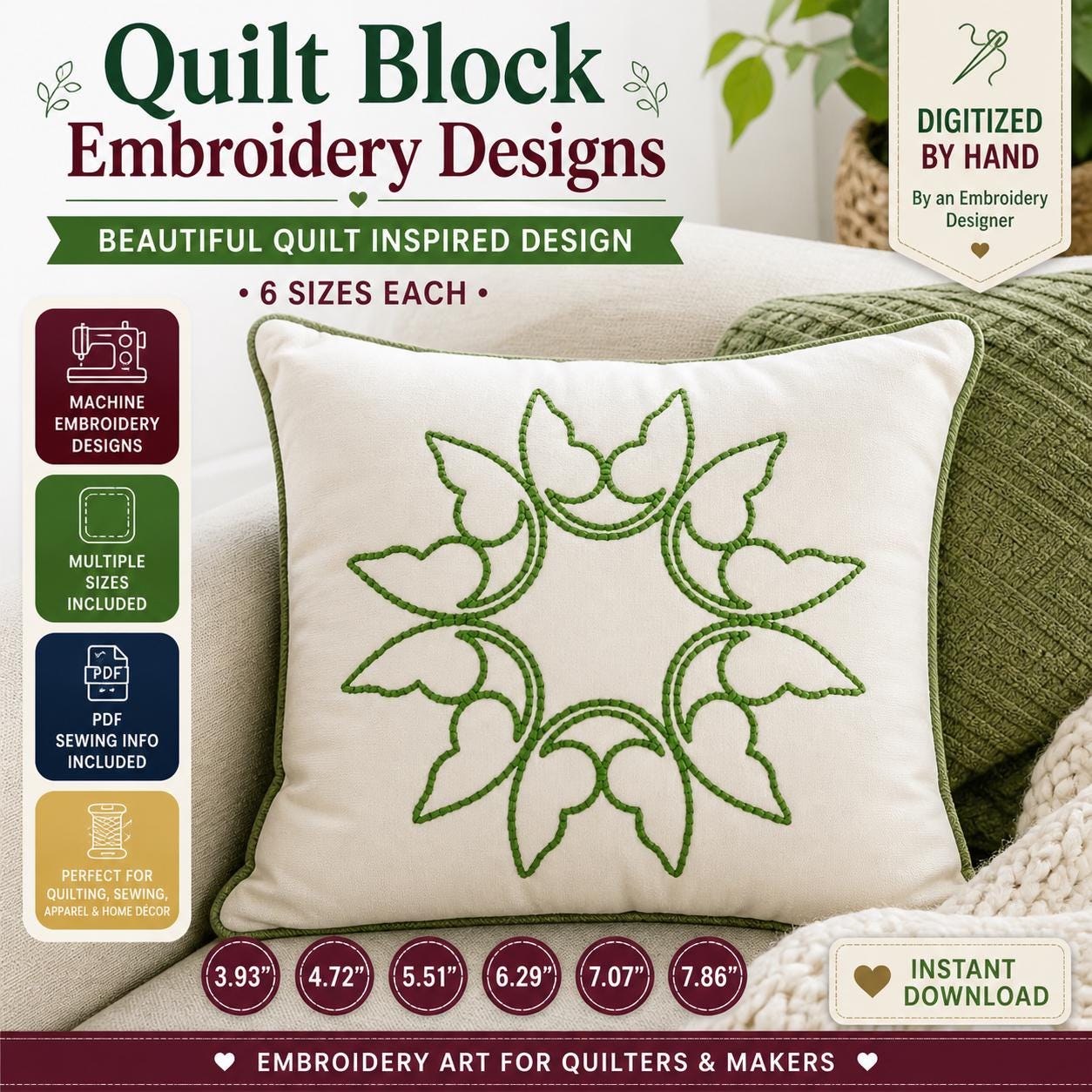 Quilt Block Embroidery Designs Bundle, 4 Quilting Motifs, Machine Embroidery Files (Digital Download) - Image 3