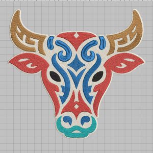 Tribal Bull Head Embroidery Design, Western Cow Skull Machine File (3-8 Inch)
