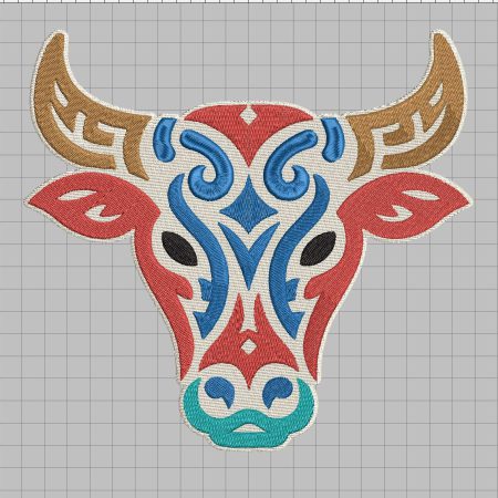 Tribal Bull Head Embroidery Design, Western Cow Skull Machine File (3-8 Inch)
