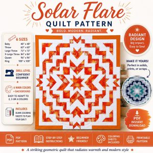 Solar Flare Modern Geometric Quilt Pattern | 6 Sizes Included, Baby to King (PDF Download)