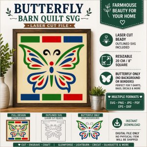 Butterfly Barn Quilt SVG, Farmhouse Laser Cut Wall Art Pattern (Digital Download)