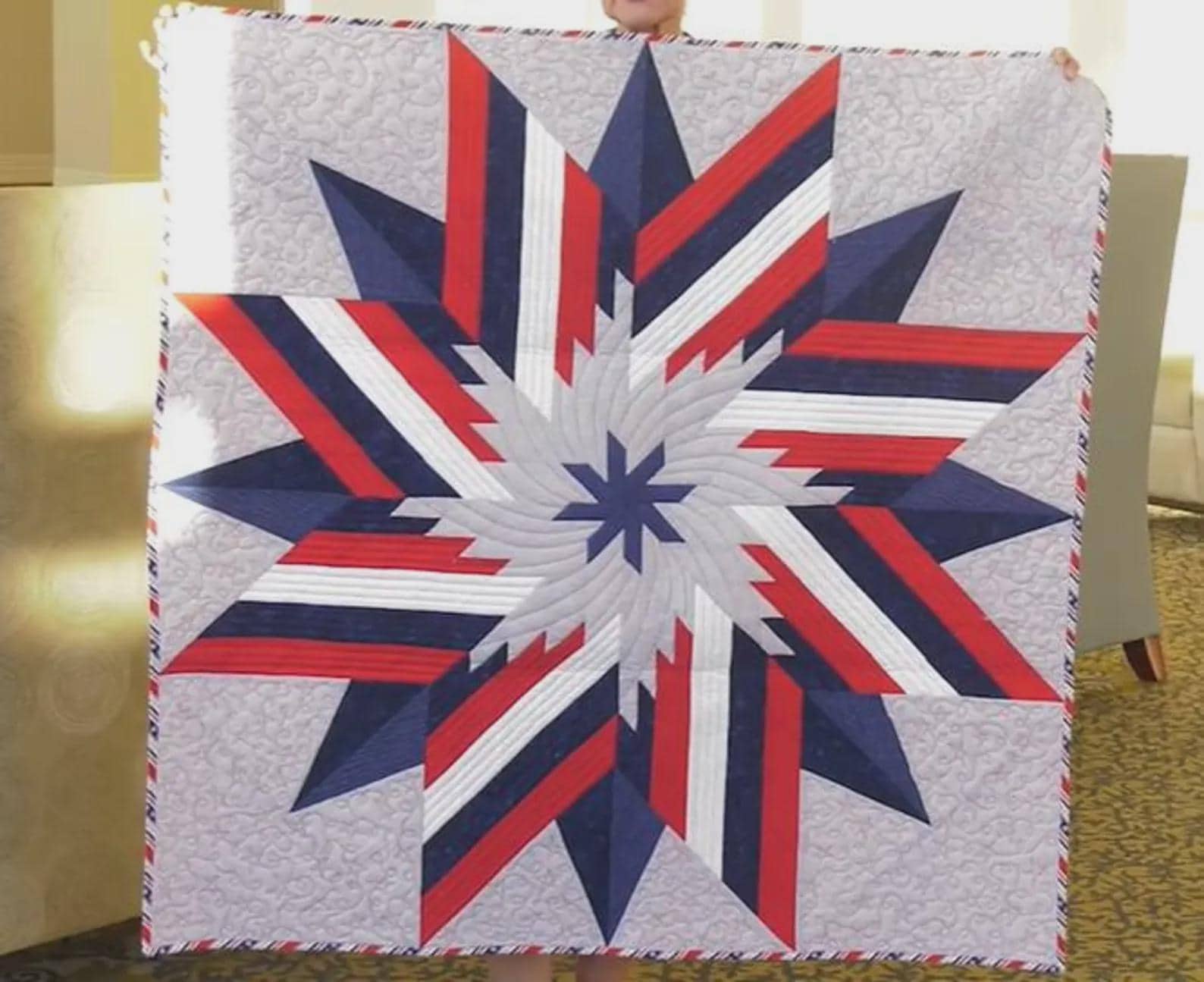 Ironbound Compass Quilt Pattern – Liberation Day - Patriotic Red White Blue Star Quilt PDF - Image 3