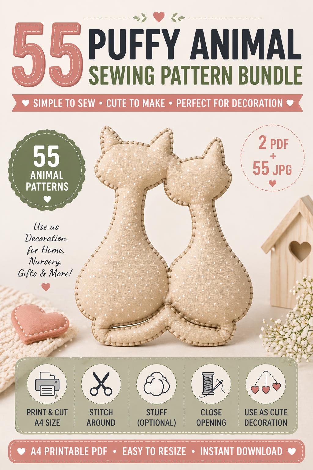 55 Puffy Animal Sewing Patterns, Beginner Softie Plush Templates (PDF Download) - Image 14