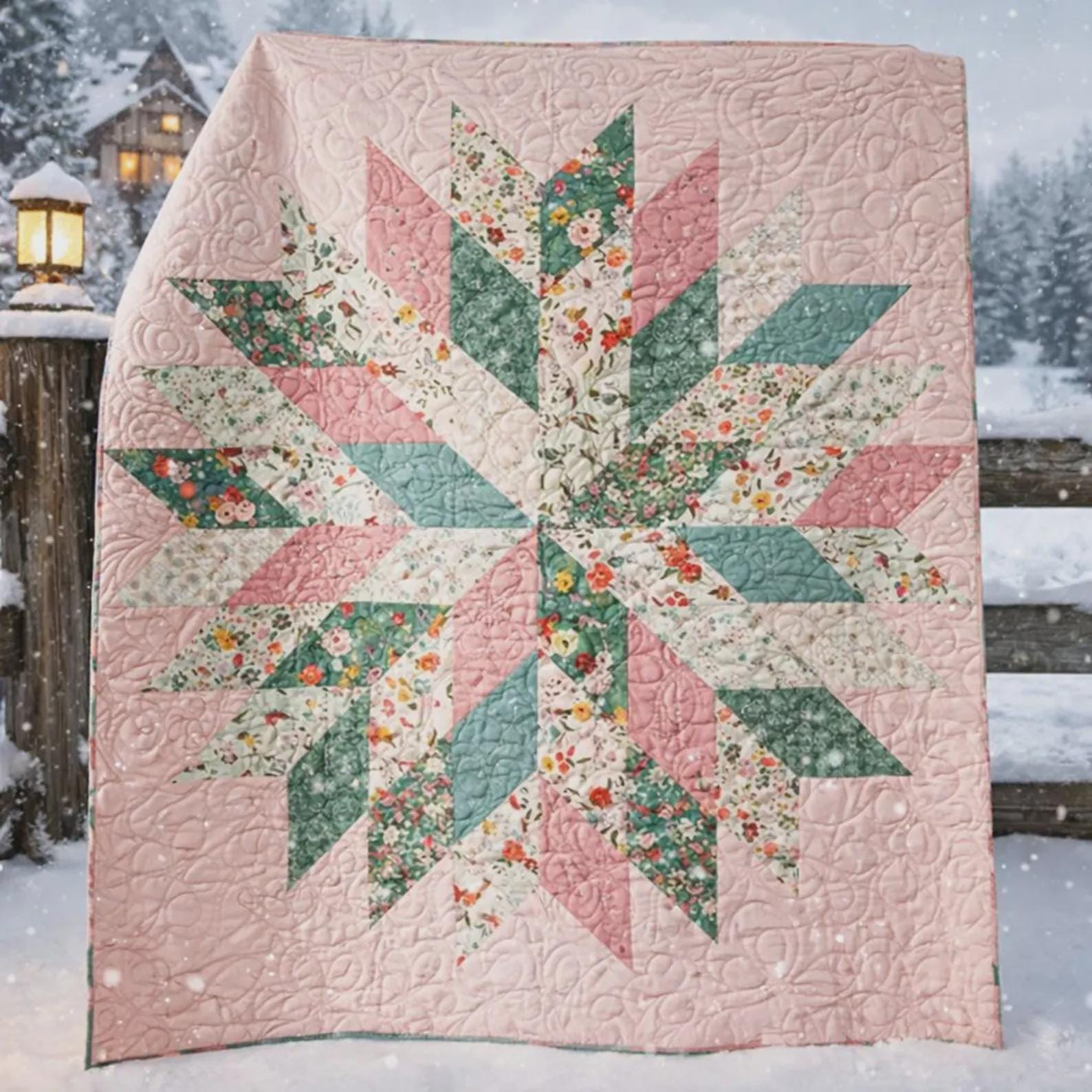 Floral Star Quilt Pattern – Modern Frost Quilt Design - Winter Quilting , Step-by-Step Sewing (Digital Download)