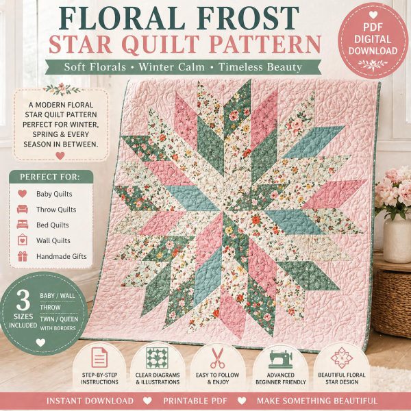 Floral Star Quilt Pattern – Modern Pastel Blossom Design (PDF Pattern)