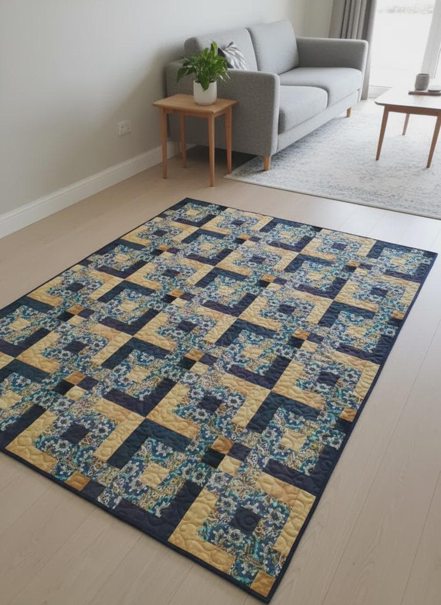 Golden Crossroads Quilt Pattern, Beginner Patchwork Throw (PDF Download) - Image 3
