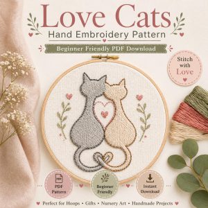 Love Cats Hand Embroidery Pattern Bundle, Minimalist Cat Design | Beginner Hoop Art (PDF Download)
