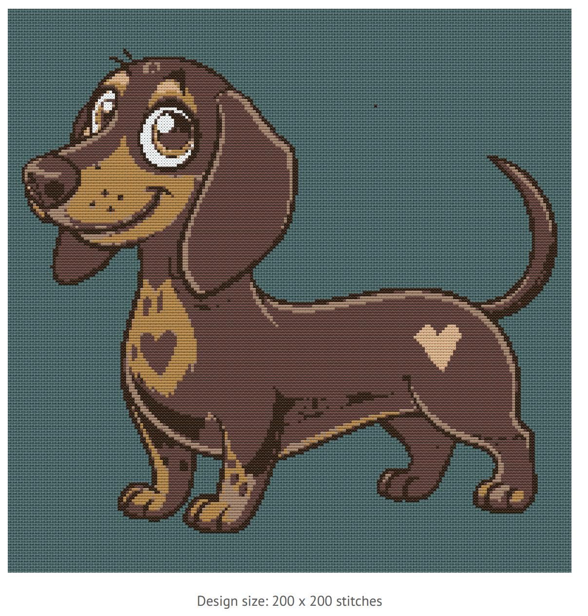 Dachshund Dog Cross Stitch Pattern PDF, Modern Sausage Dog Embroidery Chart (Digital Download)