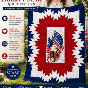 American Liberty Star Quilt Pattern, Eagle Flag Americana, Patriotic Patchwork Quilt, Red White Blue Quilt (PDF Download)