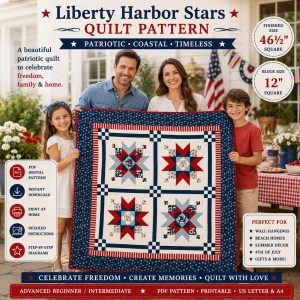 Liberty Harbor Stars Quilt Pattern, Patriotic Coastal Americana Wall Hanging , Nautical Design (PDF Download)