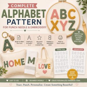 Complete Alphabet Punch Needle Embroidery Pattern Bundle | Mirrored & Normal Printable Monogram (PDF Download)
