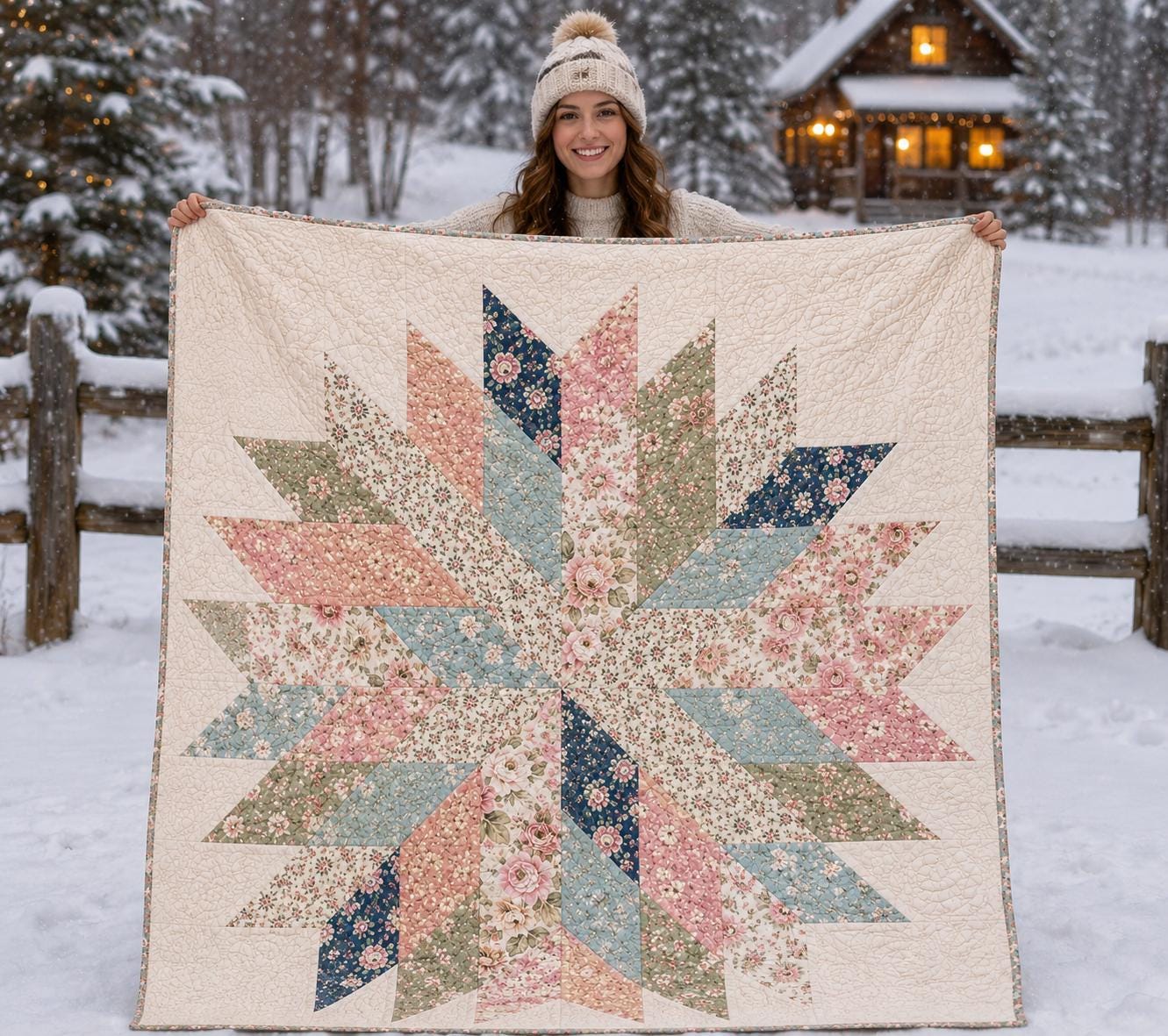 Floral Star Quilt Pattern – Modern Pastel Blossom Design - 3 sizes (PDF Pattern) - Image 3