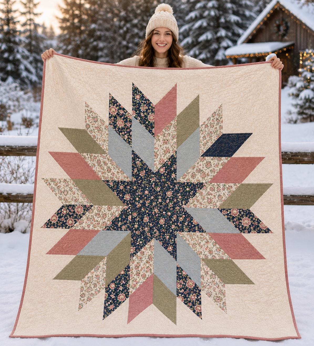 Floral Star Quilt Pattern – Modern Pastel Blossom Design - 3 sizes (PDF Pattern)