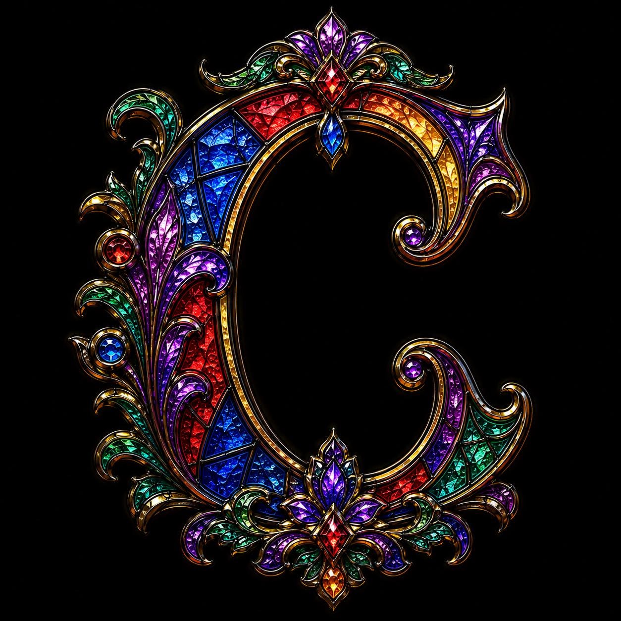 Stained Glass Alphabet PNG Bundle, Gothic Jewel Font, Ornate Digital Clipart (Black & Transparent Background) - Image 5