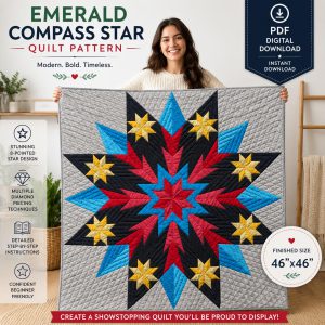 Emerald Compass Star Quilt Pattern | Modern Geometric 8-Pointed Star (PDF Download)