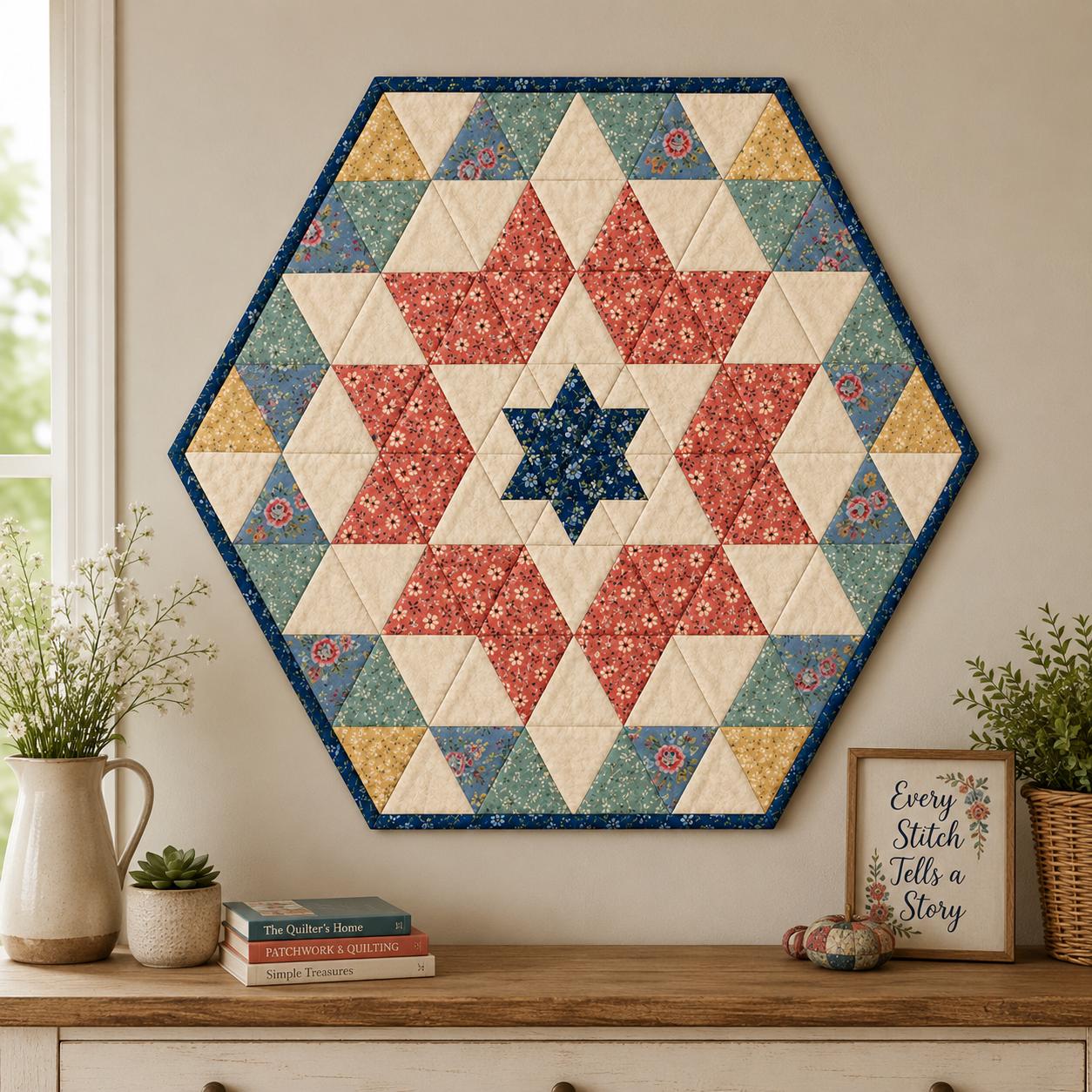 Midnight Star Hexagon Quilt Pattern, Modern Wall Hanging | Foundation Paper Piecing (PDF Download) - Image 3