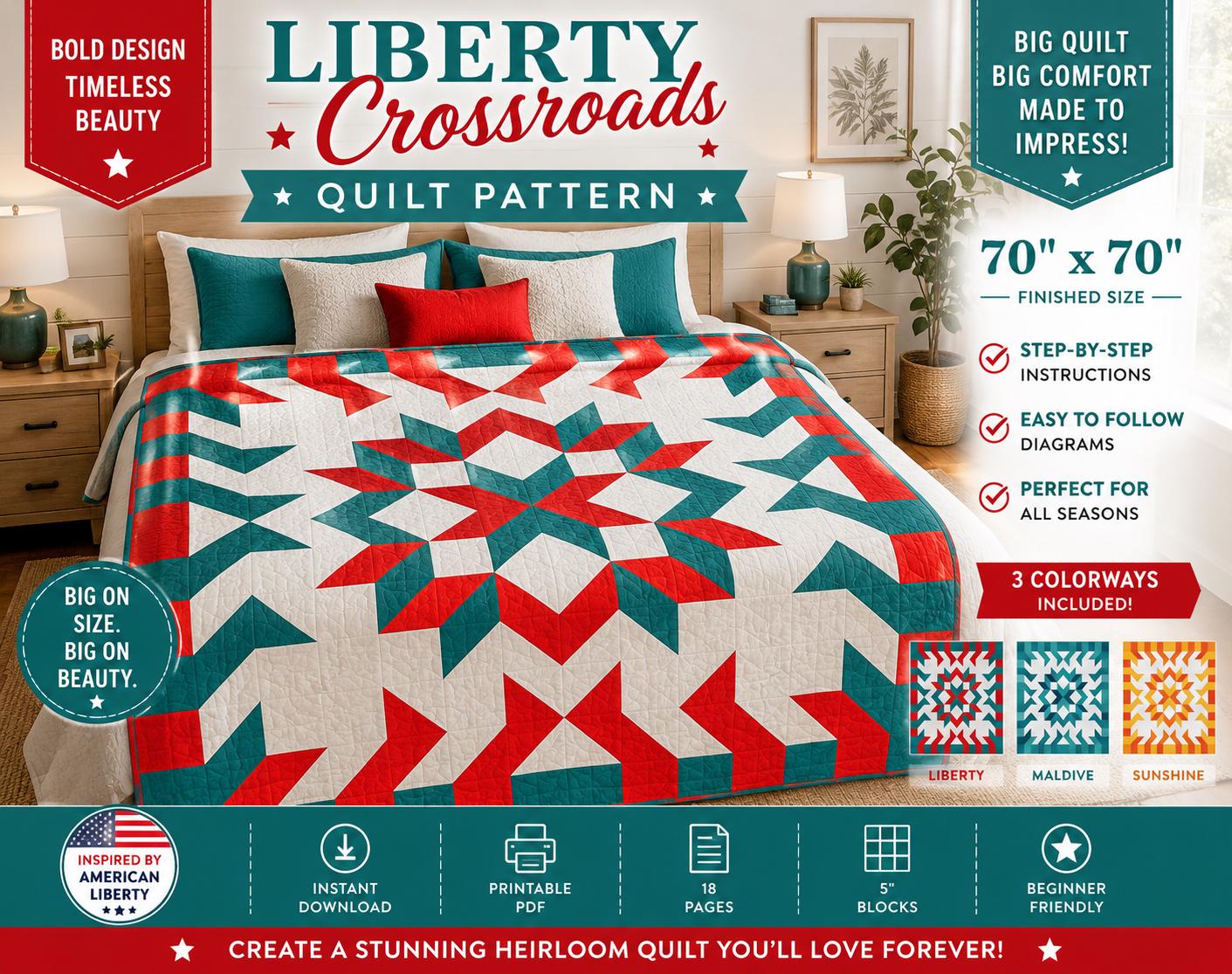 Crossroads Star Quilt Pattern, Modern Geometric Throw, 70" x 70" Patchwork, Beginner Friendly PDF - Image 10