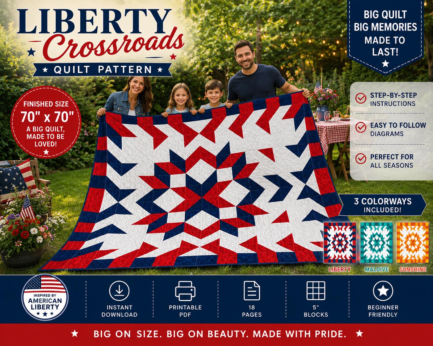 Crossroads Star Quilt Pattern, Modern Geometric Throw, 70" x 70" Patchwork, Beginner Friendly PDF - Image 11