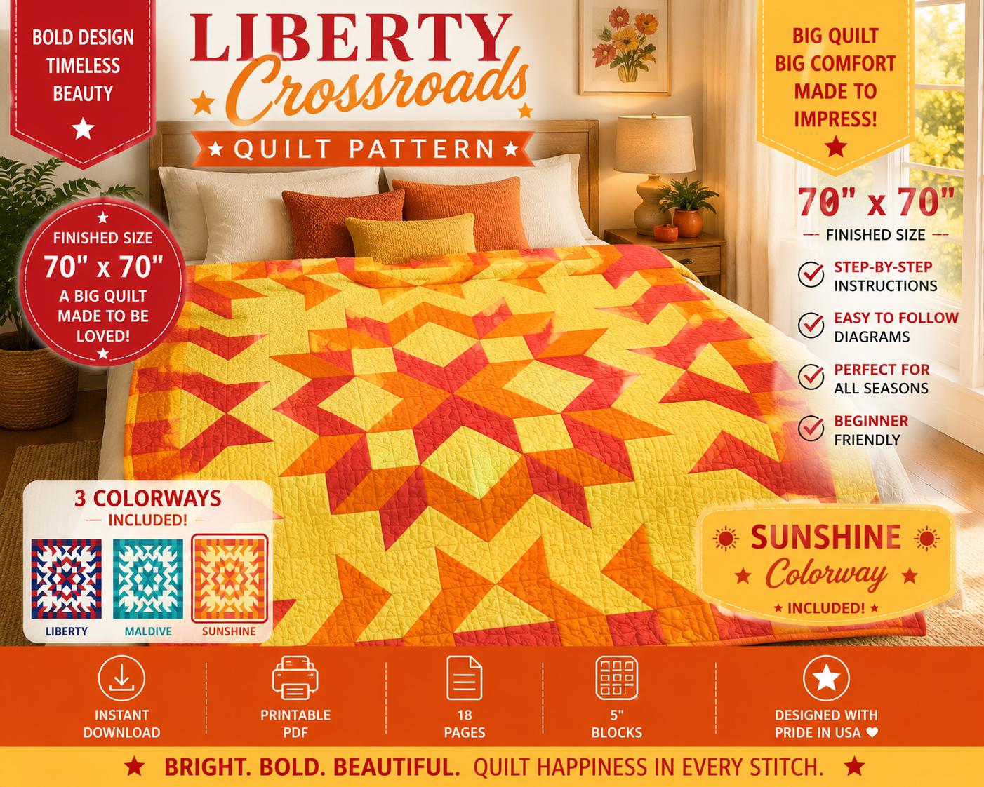 Crossroads Star Quilt Pattern, Modern Geometric Throw, 70" x 70" Patchwork, Beginner Friendly PDF - Image 15